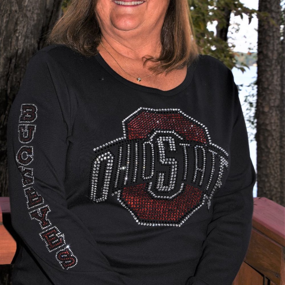 Ohio State Long Sleeved Shirt with Buckeyes on Sleeve XS S M L XL XXL 1X2X3X4X5X